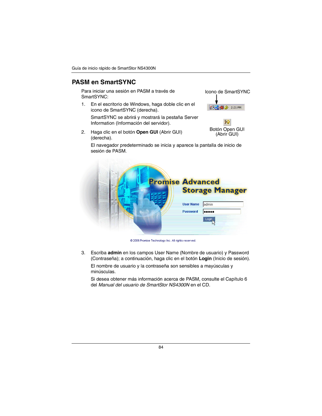 Promise Technology NS4300N quick start Pasm en SmartSYNC 