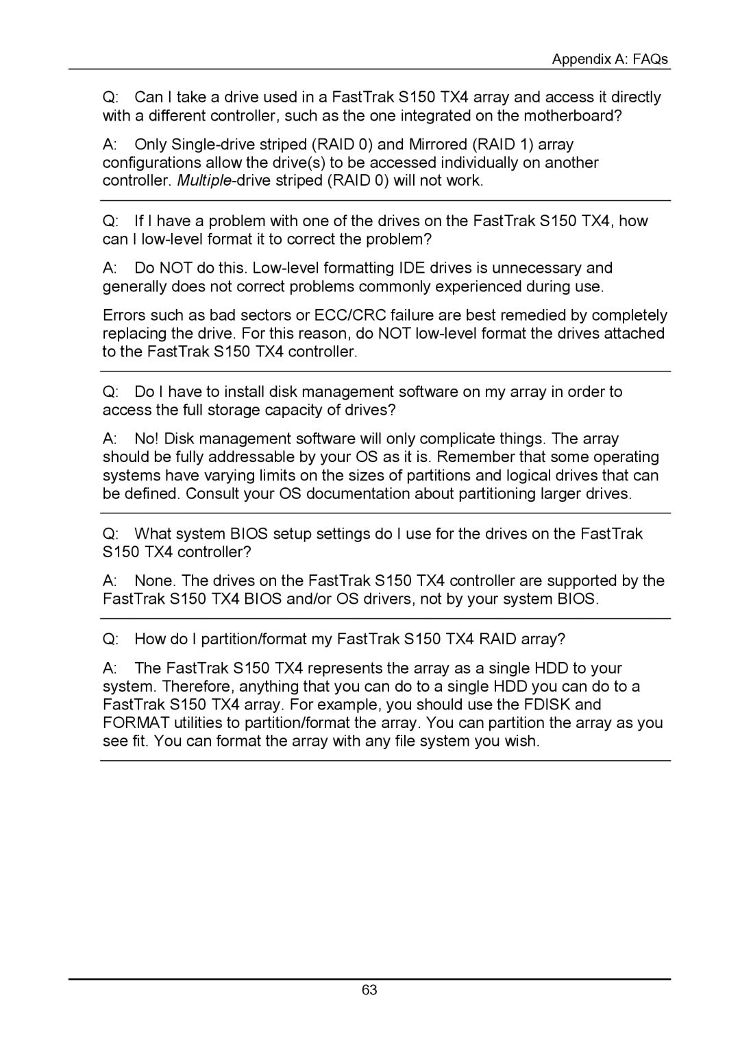 Promise Technology S150 user manual Appendix a FAQs 