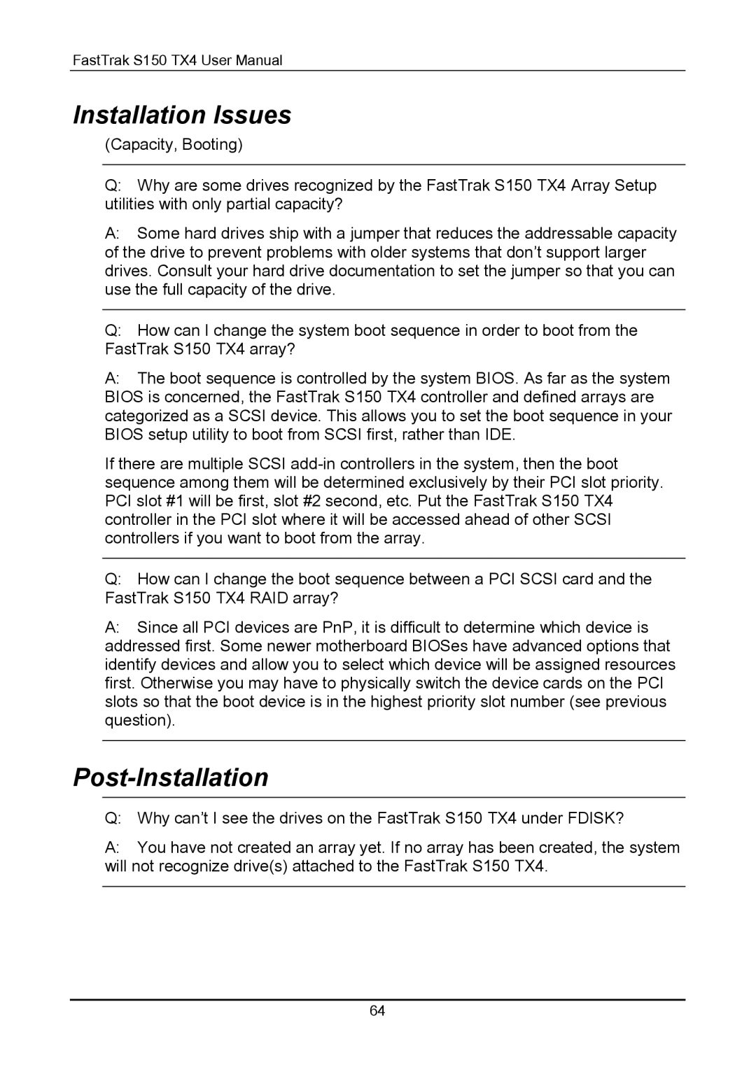 Promise Technology S150 user manual Installation Issues, Post-Installation 