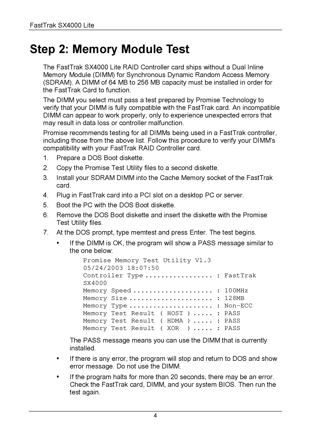 Promise Technology SX4000 Lite quick start Memory Module Test 