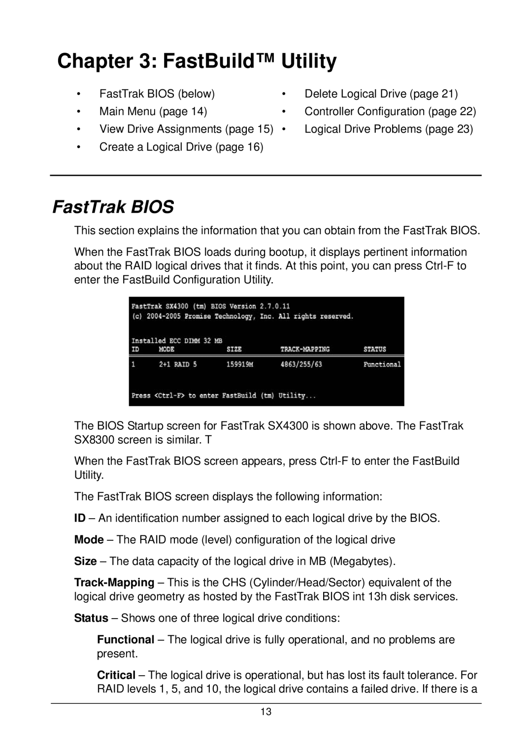 Promise Technology SX8300, SX4300 user manual FastBuild Utility, FastTrak Bios 