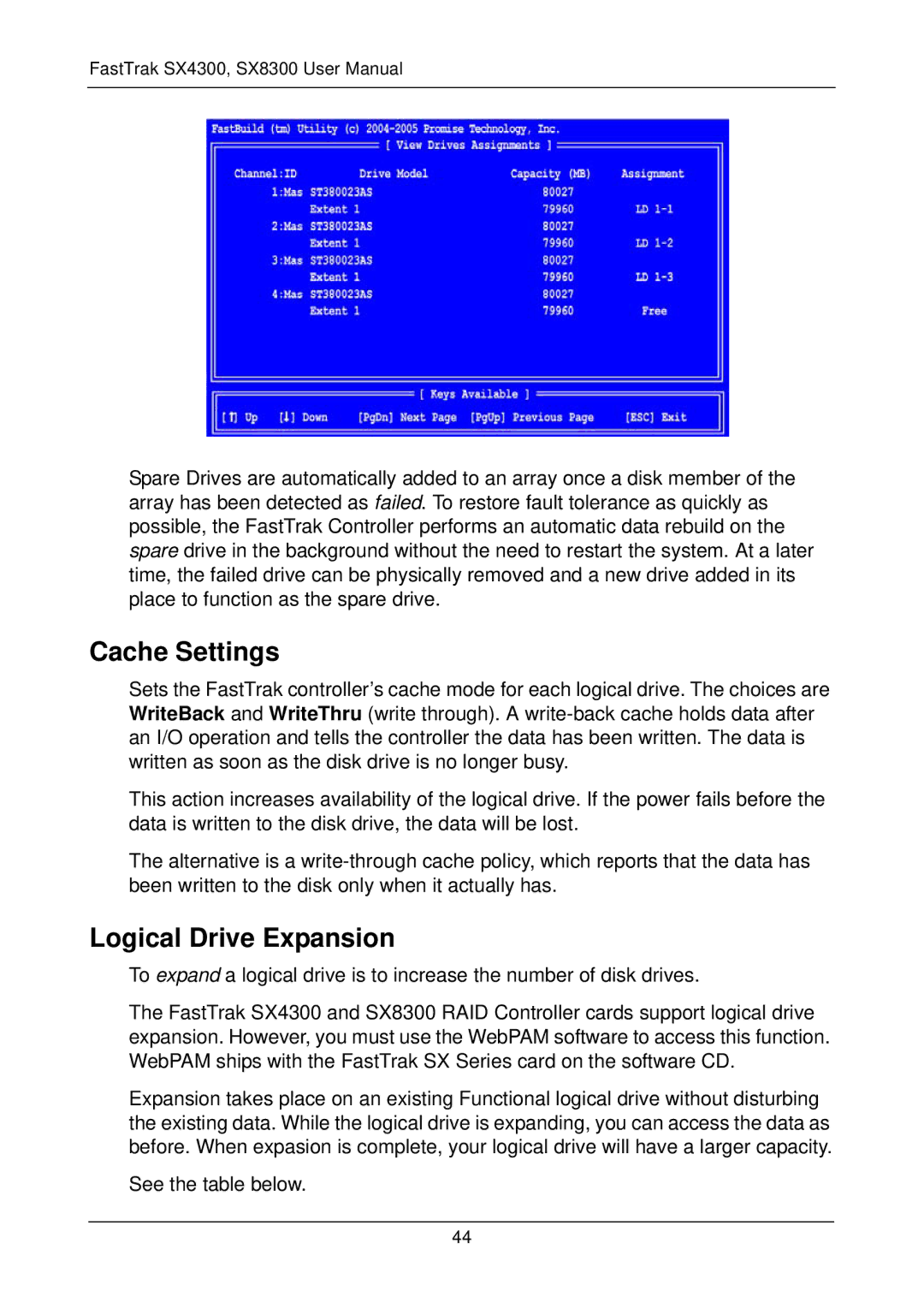 Promise Technology SX4300, SX8300 user manual Cache Settings, Logical Drive Expansion 