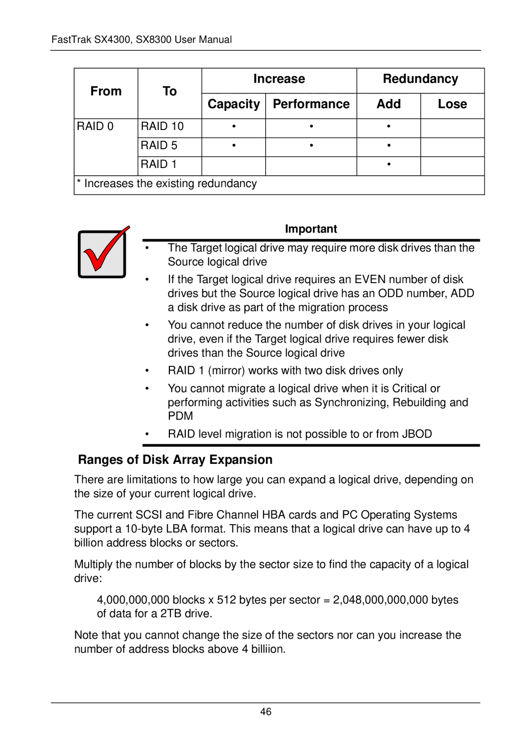 Promise Technology SX4300, SX8300 user manual Ranges of Disk Array Expansion 