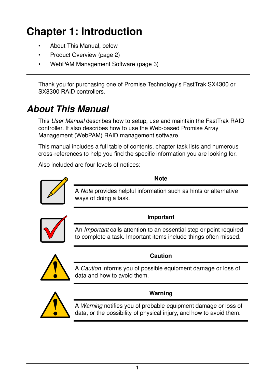 Promise Technology SX8300, SX4300 user manual Introduction, About This Manual 