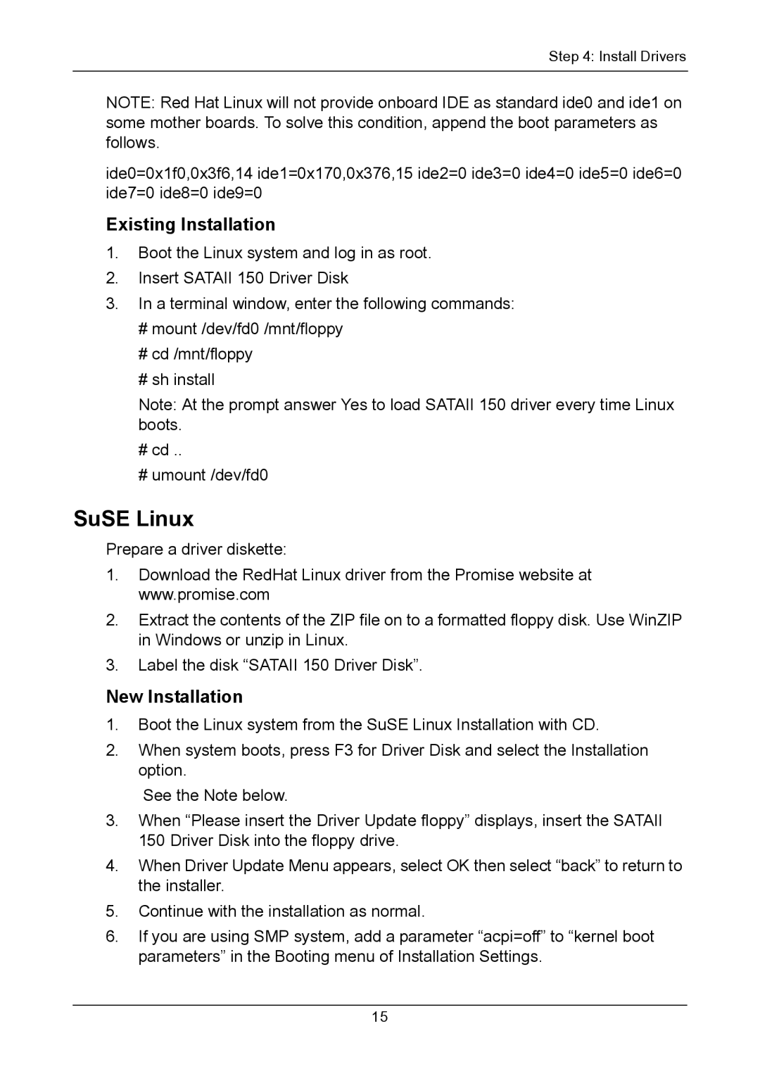 Promise Technology SATAII150, SATA 300, TX Series Serial ATA Controller Cards quick start SuSE Linux 