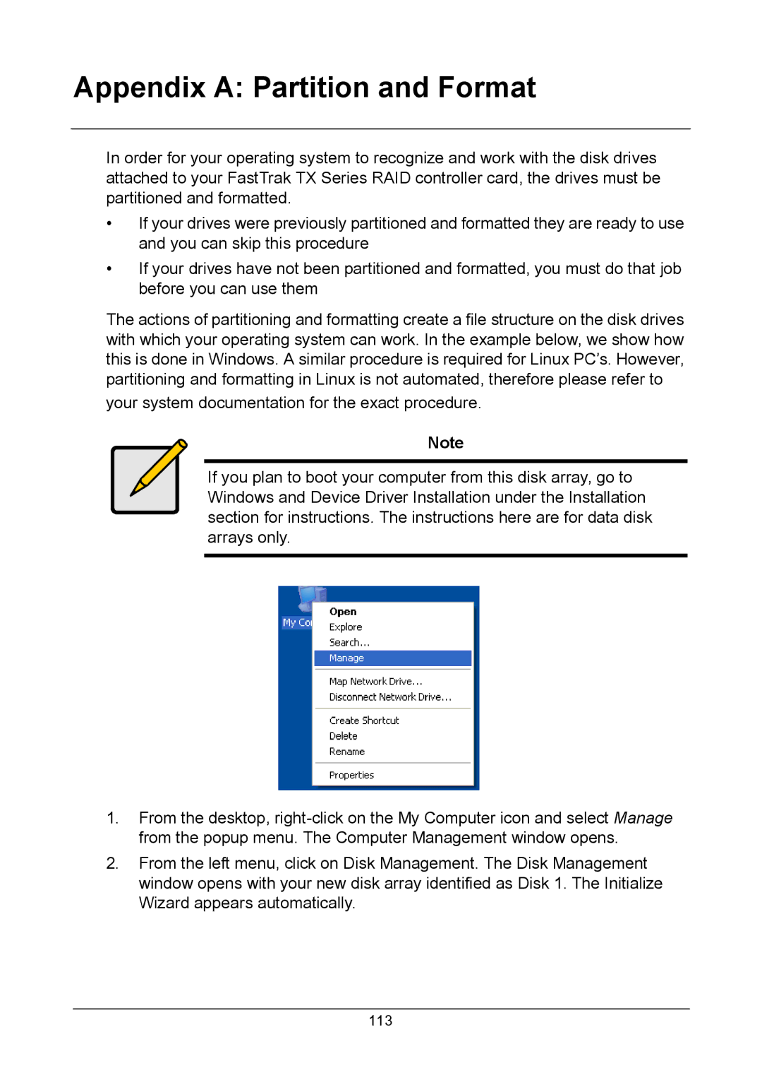 Promise Technology TX2300, TX2200 user manual Appendix a Partition and Format 