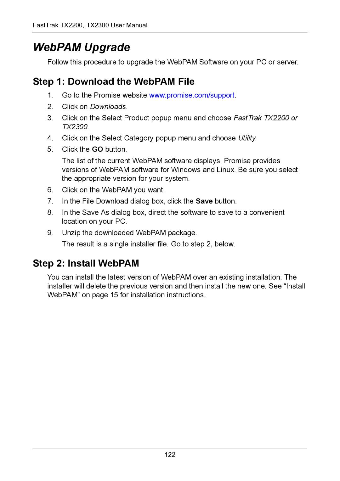 Promise Technology TX2200, TX2300 user manual WebPAM Upgrade, Download the WebPAM File 