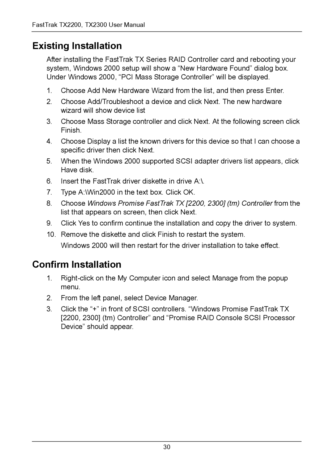 Promise Technology TX2200, TX2300 user manual Existing Installation 