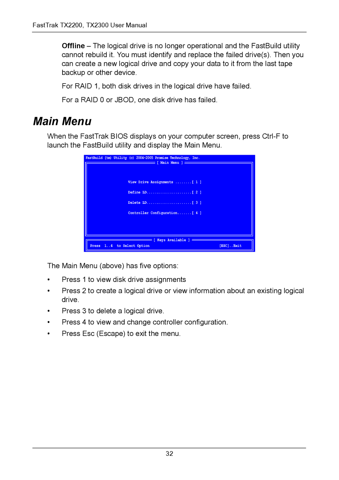 Promise Technology TX2200, TX2300 user manual Main Menu 