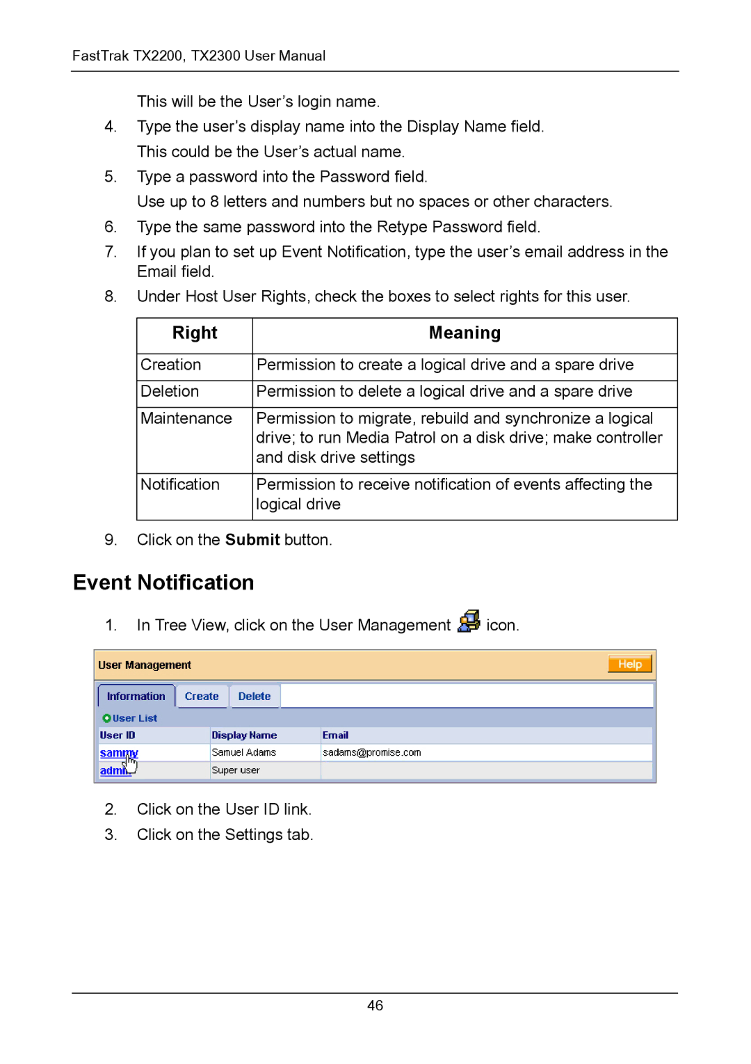 Promise Technology TX2200, TX2300 user manual Event Notification, Right Meaning 