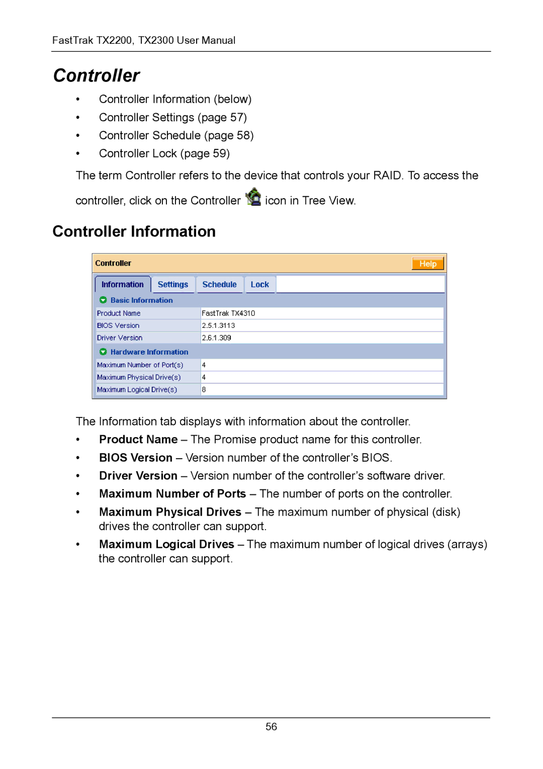 Promise Technology TX2200, TX2300 user manual Controller Information 