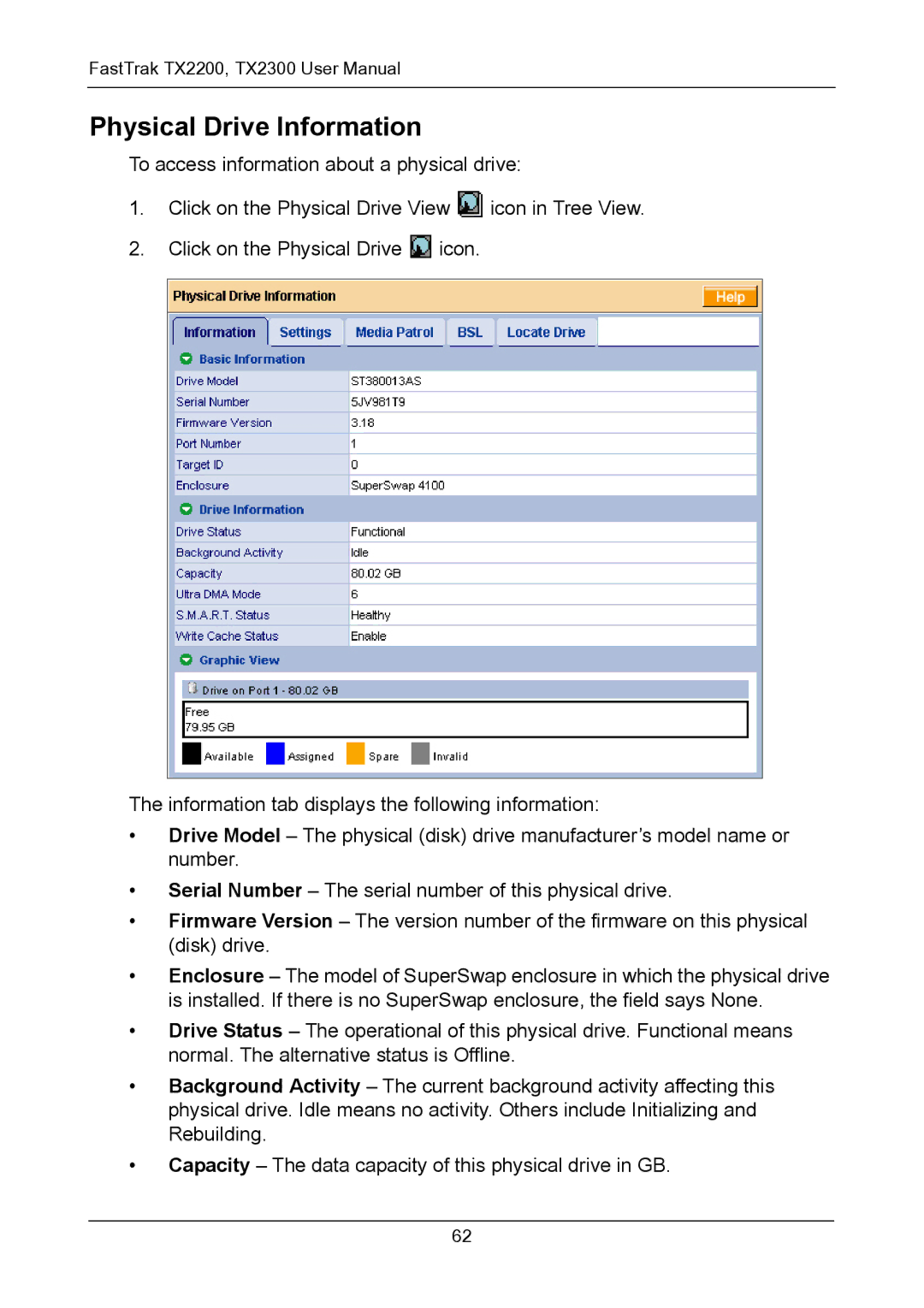 Promise Technology TX2200, TX2300 user manual Physical Drive Information 