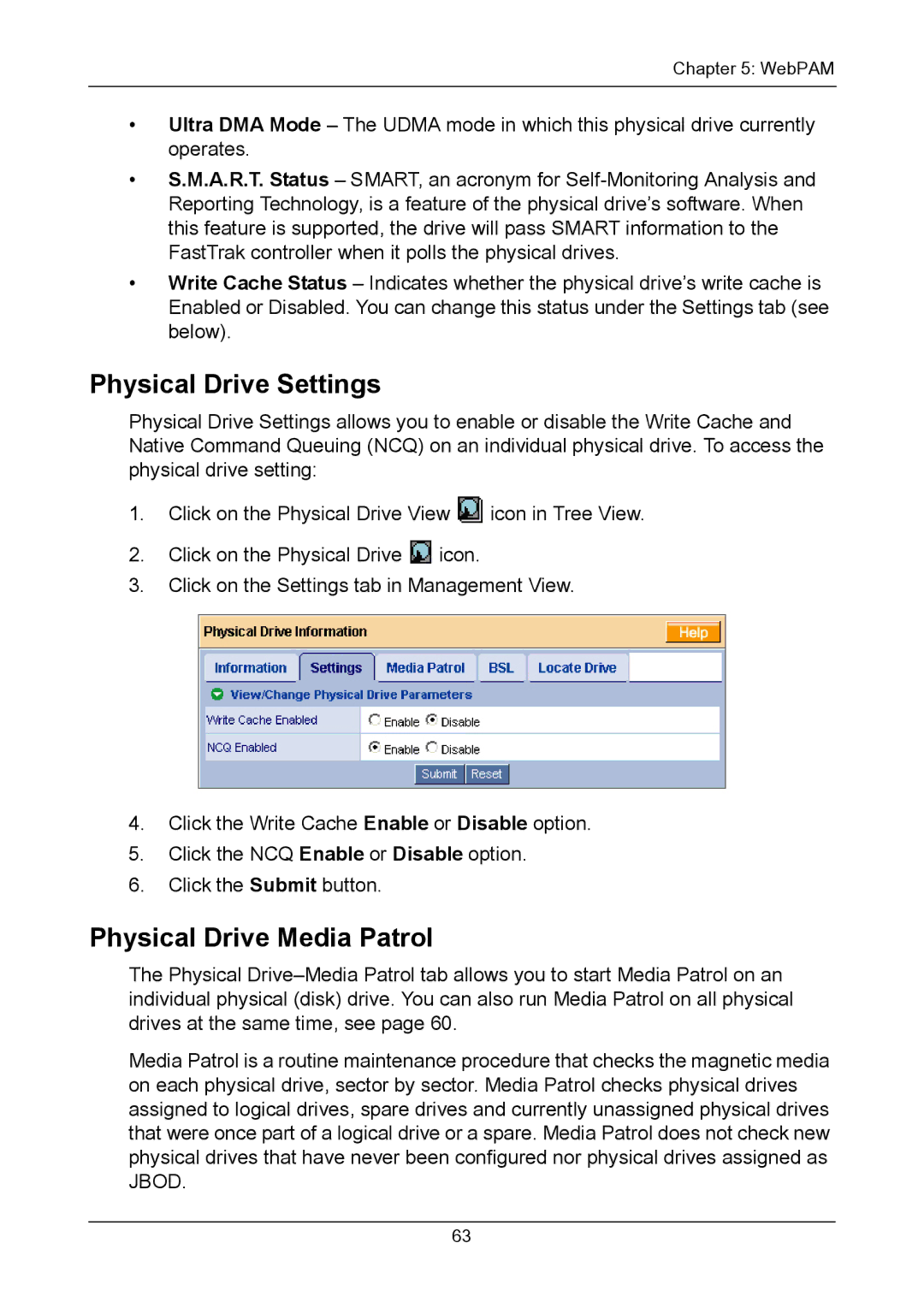 Promise Technology TX2300, TX2200 user manual Physical Drive Settings, Physical Drive Media Patrol 