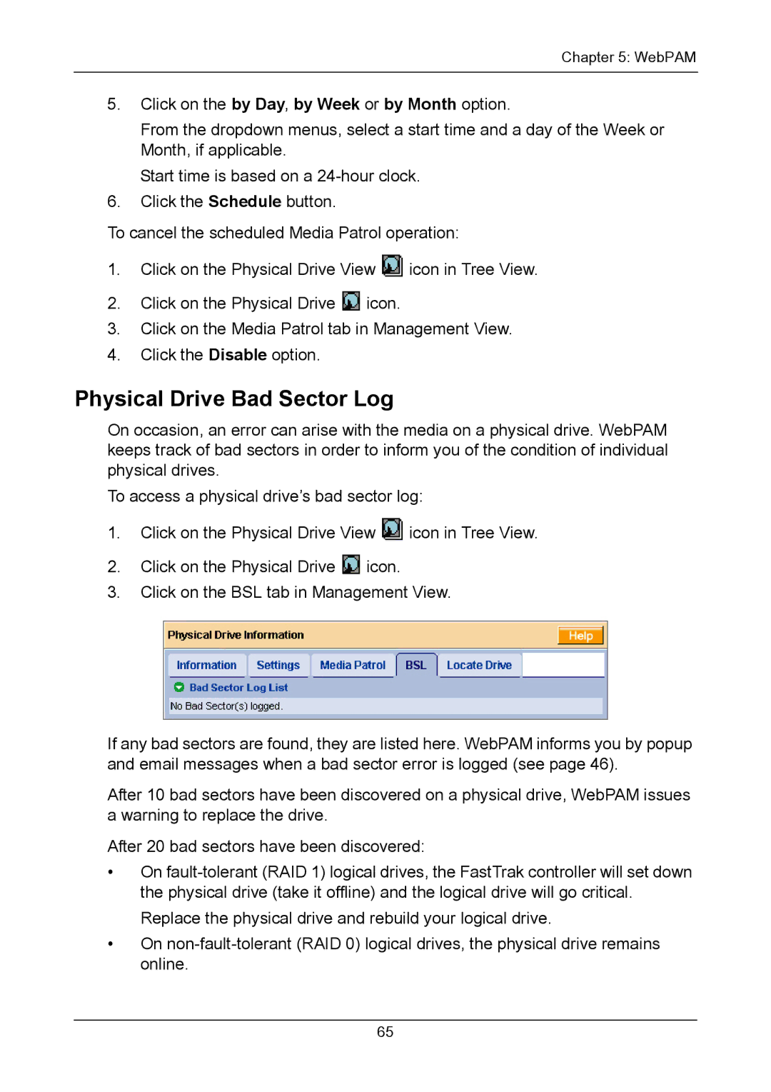 Promise Technology TX2300, TX2200 user manual Physical Drive Bad Sector Log 