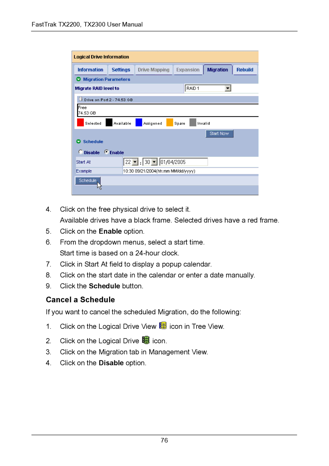 Promise Technology TX2200, TX2300 user manual Cancel a Schedule 