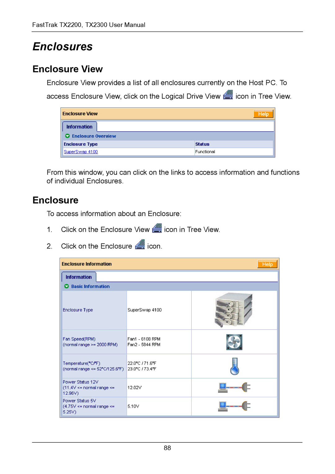 Promise Technology TX2200, TX2300 user manual Enclosures, Enclosure View 