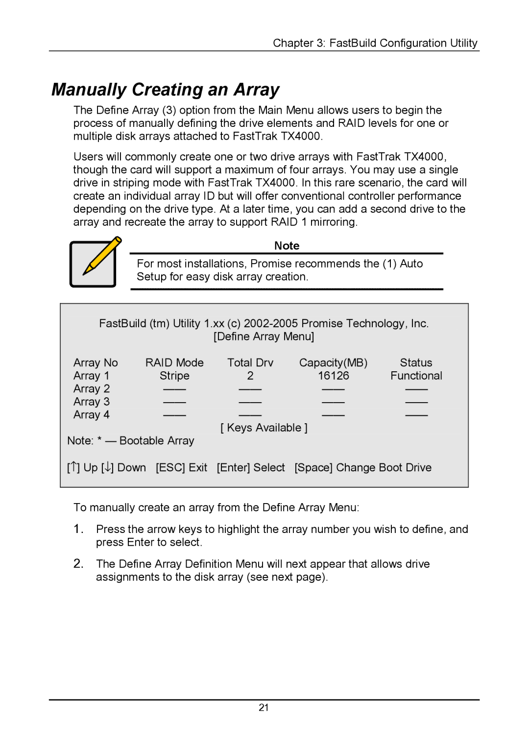 Promise Technology TX4000 user manual Manually Creating an Array 