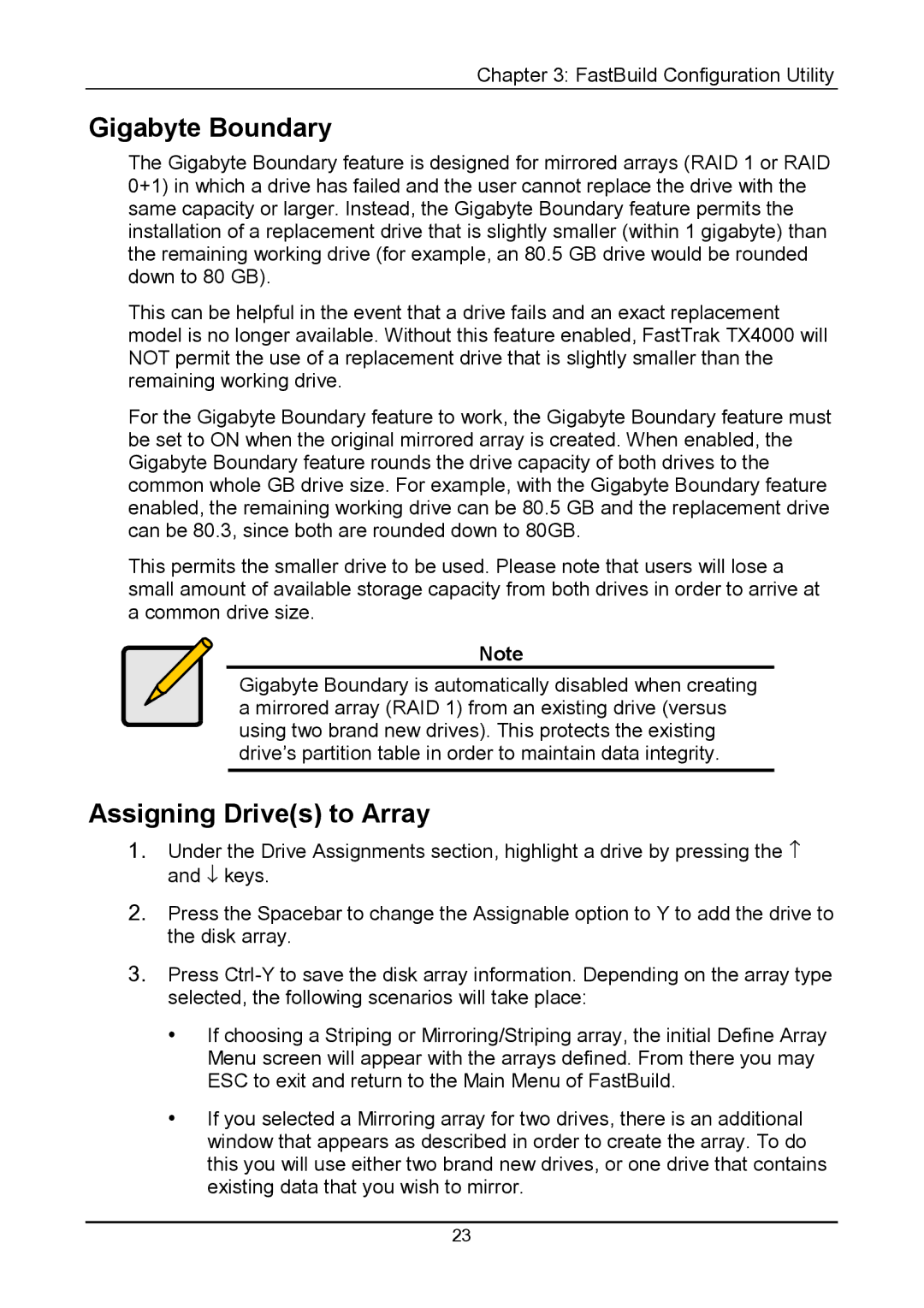 Promise Technology TX4000 user manual Gigabyte Boundary, Assigning Drives to Array 