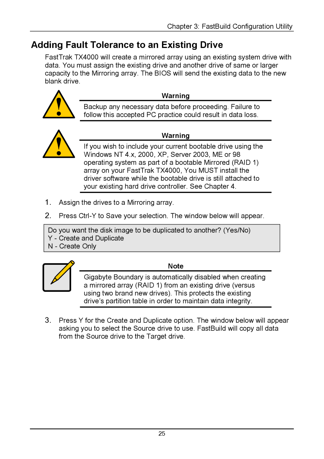 Promise Technology TX4000 user manual Adding Fault Tolerance to an Existing Drive 