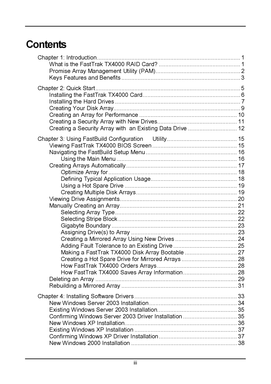 Promise Technology TX4000 user manual Contents 