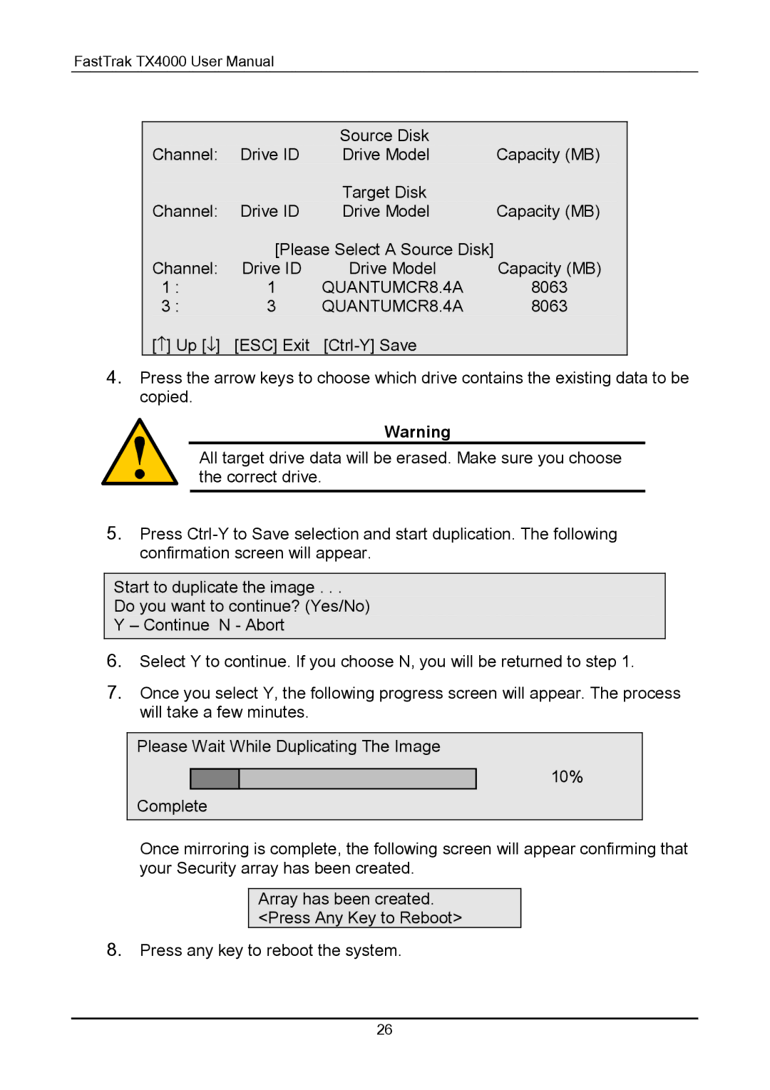 Promise Technology TX4000 user manual Source Disk Channel Drive ID Drive Model Capacity MB 