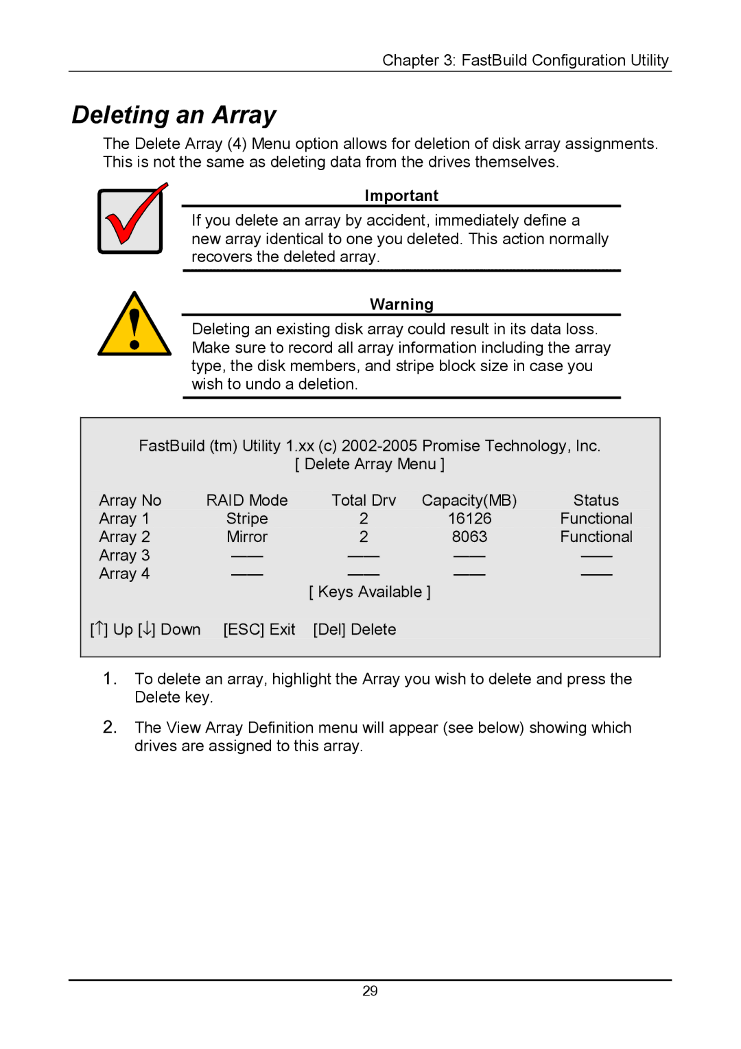 Promise Technology TX4000 user manual Deleting an Array 