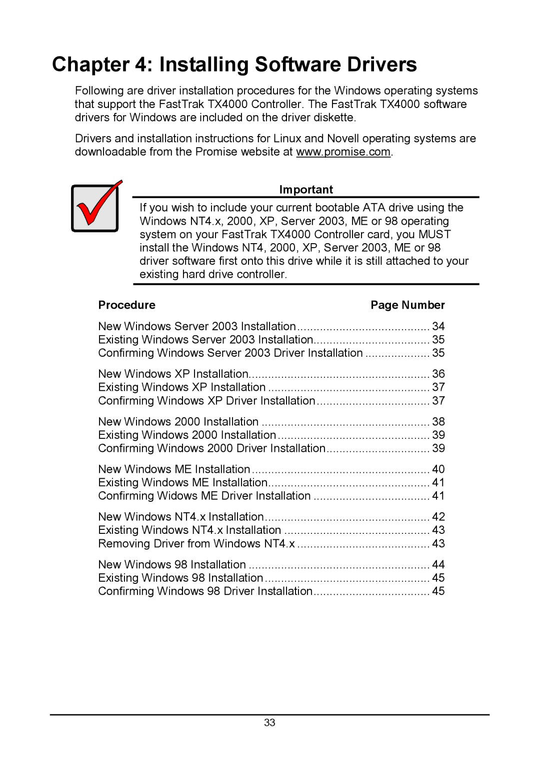 Promise Technology TX4000 user manual Installing Software Drivers, Procedure Number 