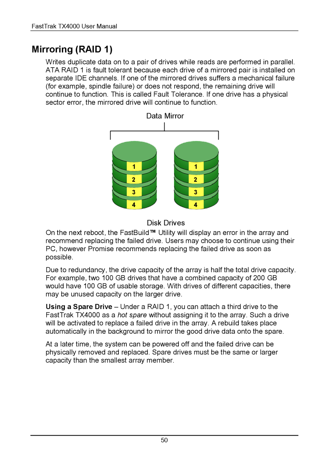 Promise Technology TX4000 user manual Mirroring RAID, Data Mirror Disk Drives 