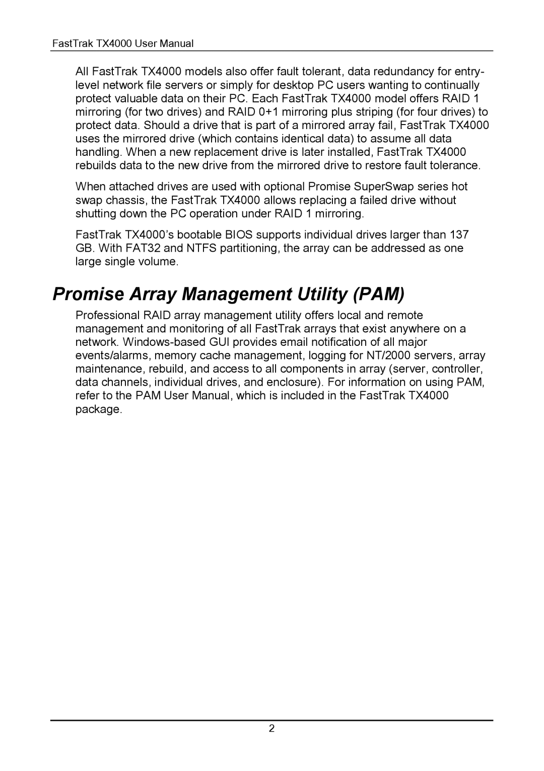 Promise Technology TX4000 user manual Promise Array Management Utility PAM 