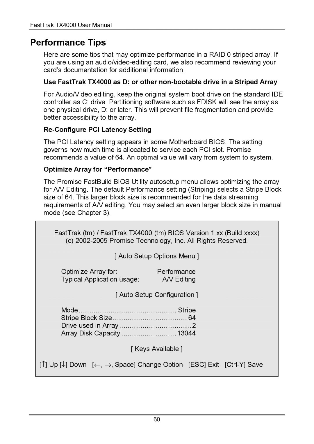 Promise Technology TX4000 user manual Performance Tips, Re-Configure PCI Latency Setting, Optimize Array for Performance 