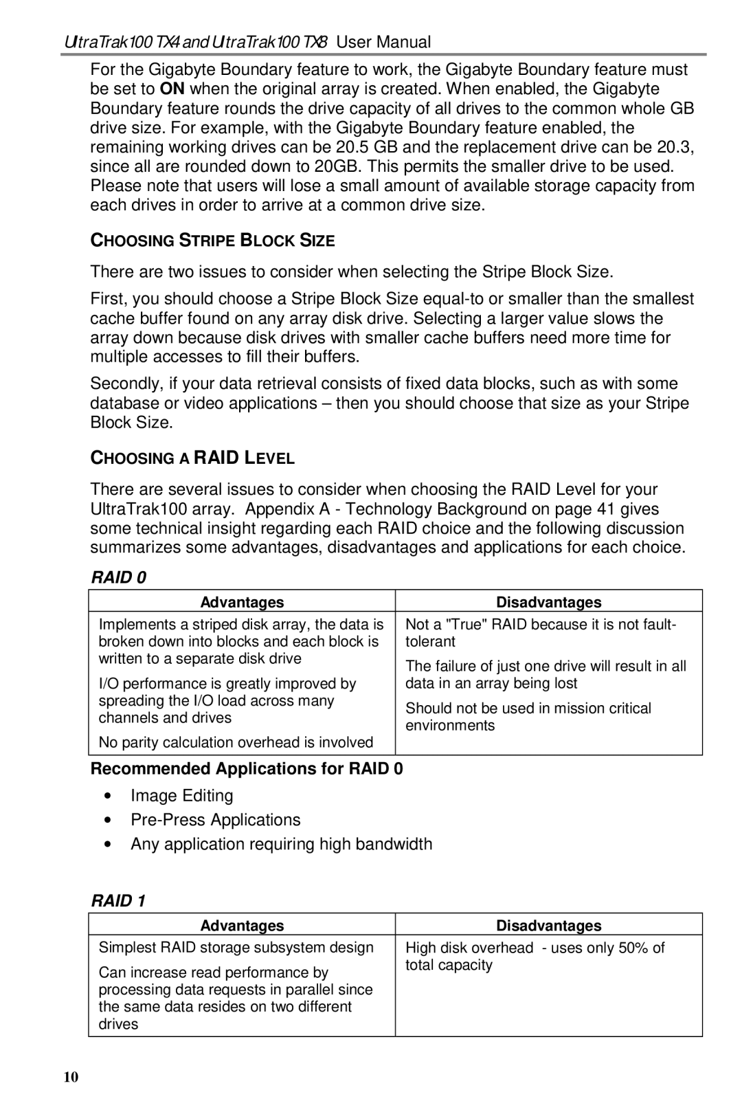 Promise Technology TX8, TX4 user manual Choosing a RAID Level, Advantages Disadvantages 
