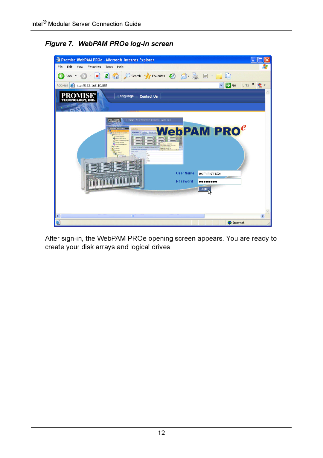 Promise Technology vERSION 0.81 manual WebPAM PROe log-in screen 