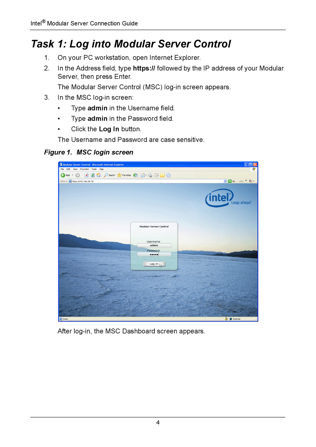 Promise Technology vERSION 0.81 manual Task 1 Log into Modular Server Control, MSC login screen 