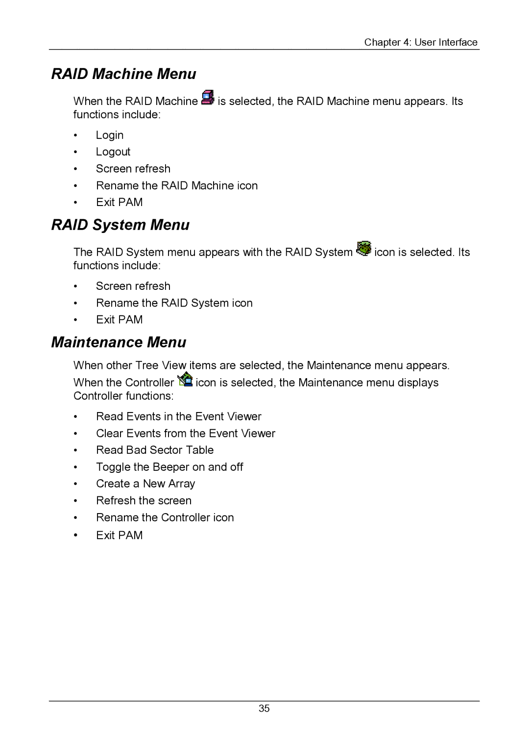 Promise Technology Version 4.4 user manual RAID Machine Menu, RAID System Menu, Maintenance Menu 