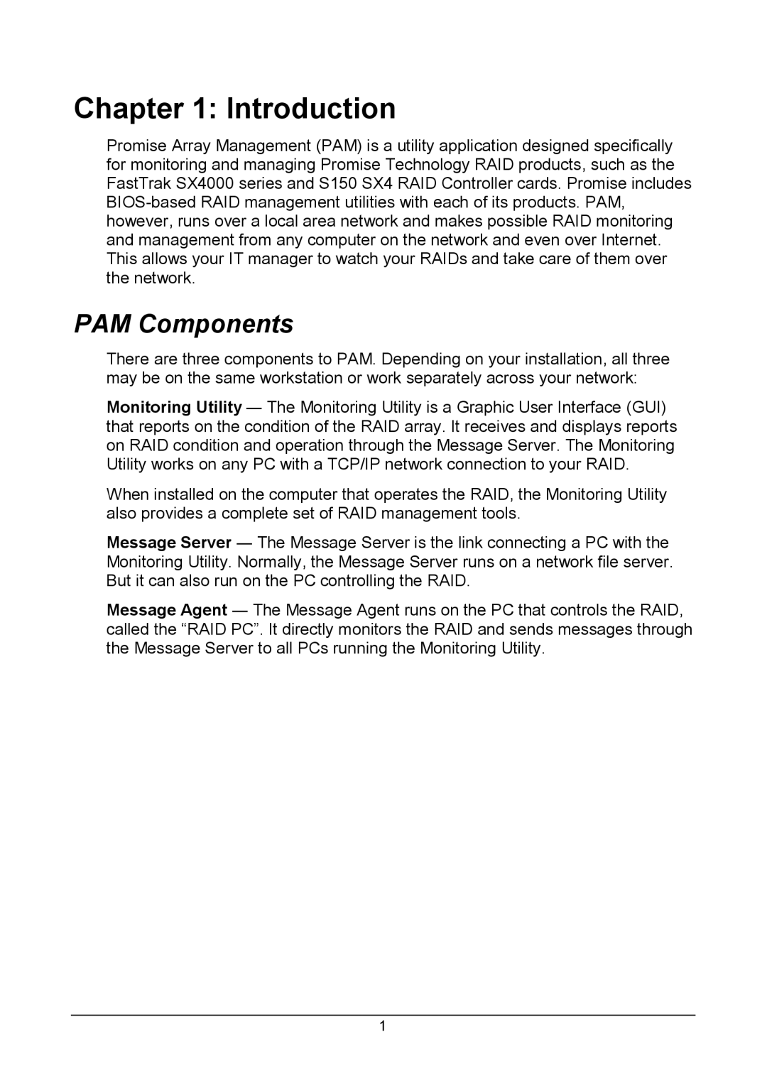 Promise Technology Version 4.4 user manual Introduction, PAM Components 