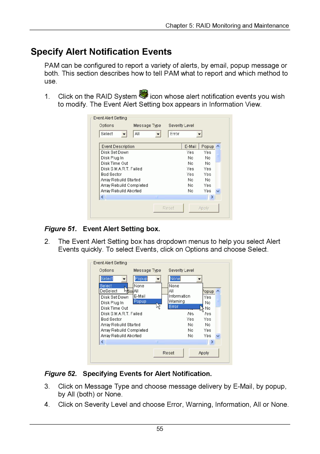 Promise Technology Version 4.4 user manual Specify Alert Notification Events 