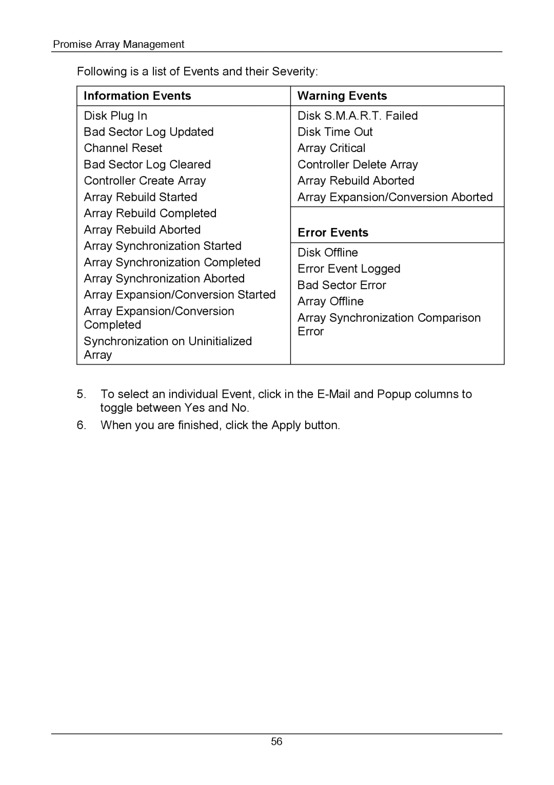 Promise Technology Version 4.4 user manual Information Events 