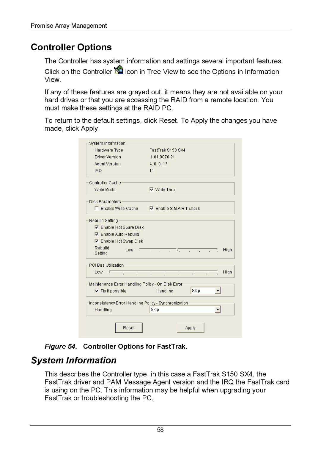 Promise Technology Version 4.4 user manual Controller Options, System Information 