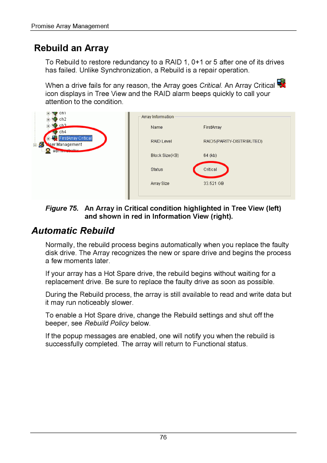 Promise Technology Version 4.4 user manual Rebuild an Array, Automatic Rebuild 