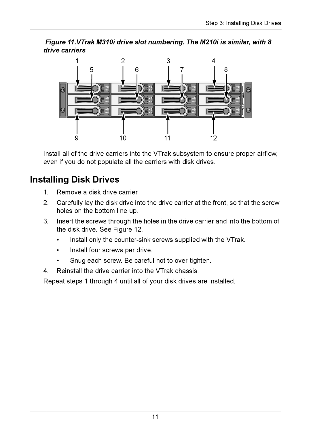 Promise Technology VTM310i, VTM610i, VTM210 quick start Installing Disk Drives 