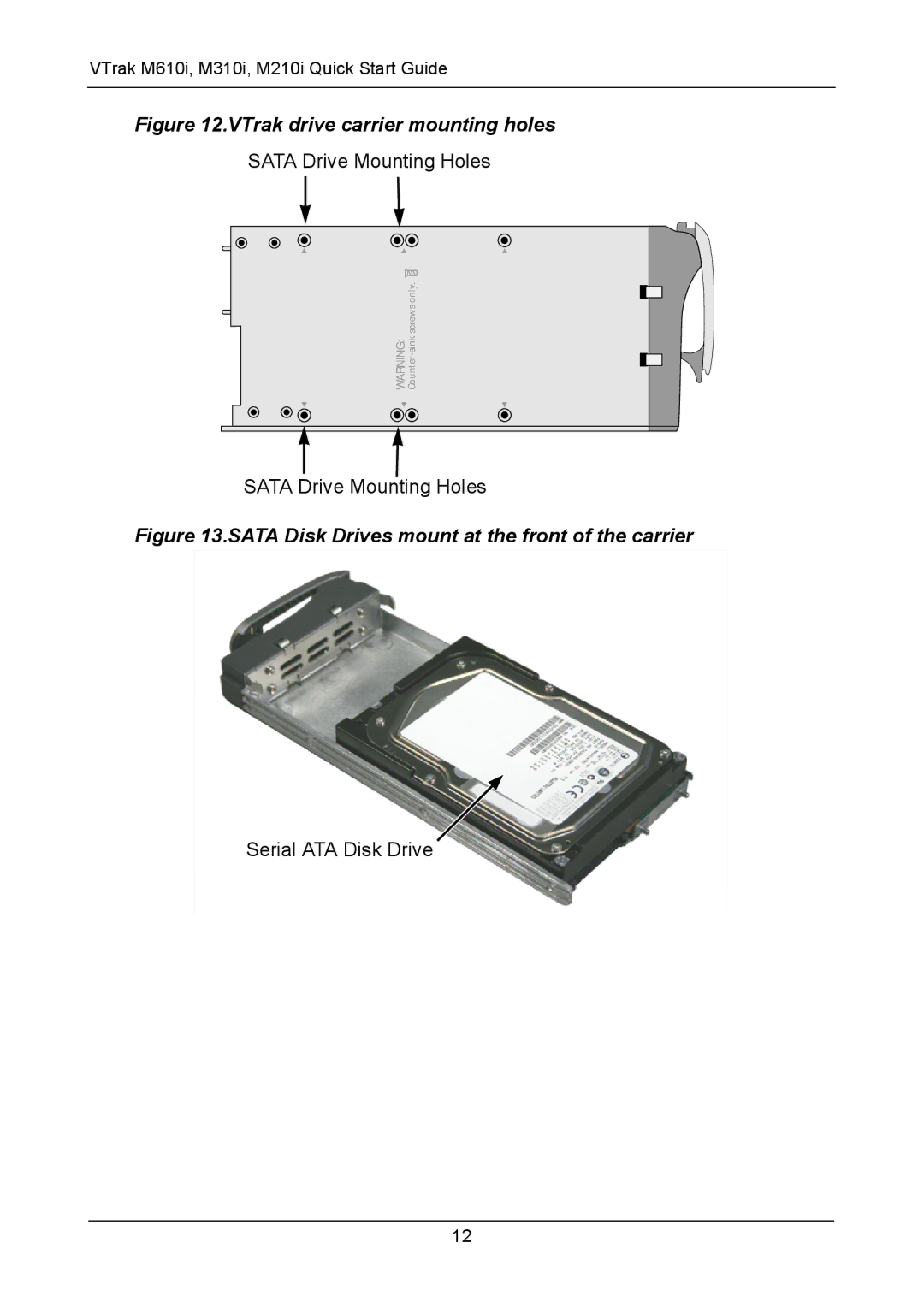 Promise Technology VTM610i, VTM210, VTM310i quick start VTrak drive carrier mounting holes 