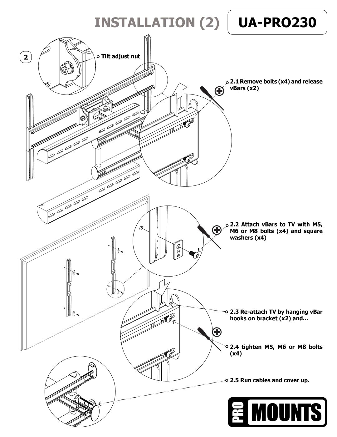 ProMounts UAPRO230 manual Installation 2 UA-PRO230 