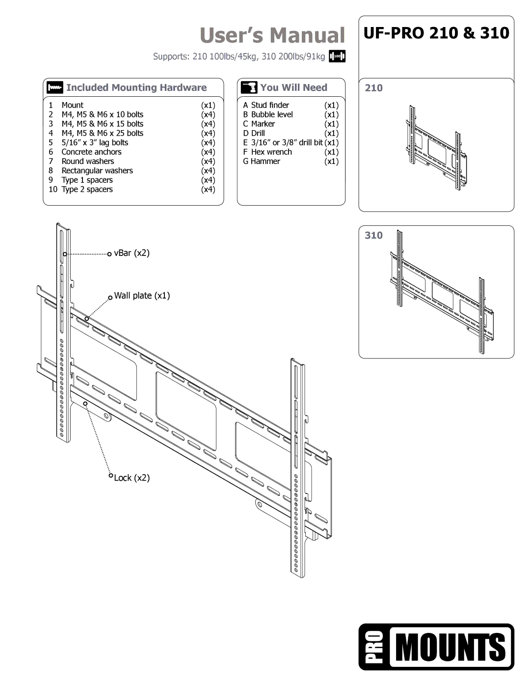 ProMounts UFPRO210 manual User’s Manual, UF-PRO 210 