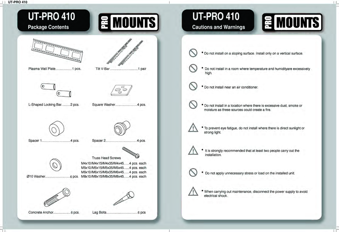 ProMounts UTPRO410 manual 