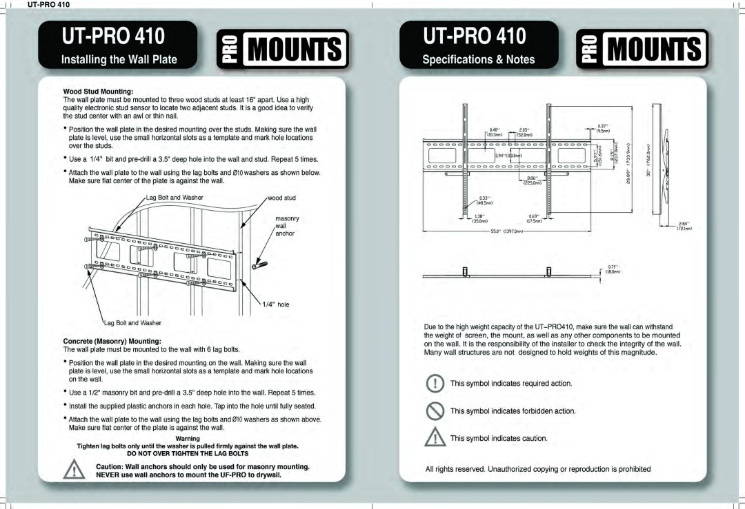 ProMounts UTPRO410 manual 