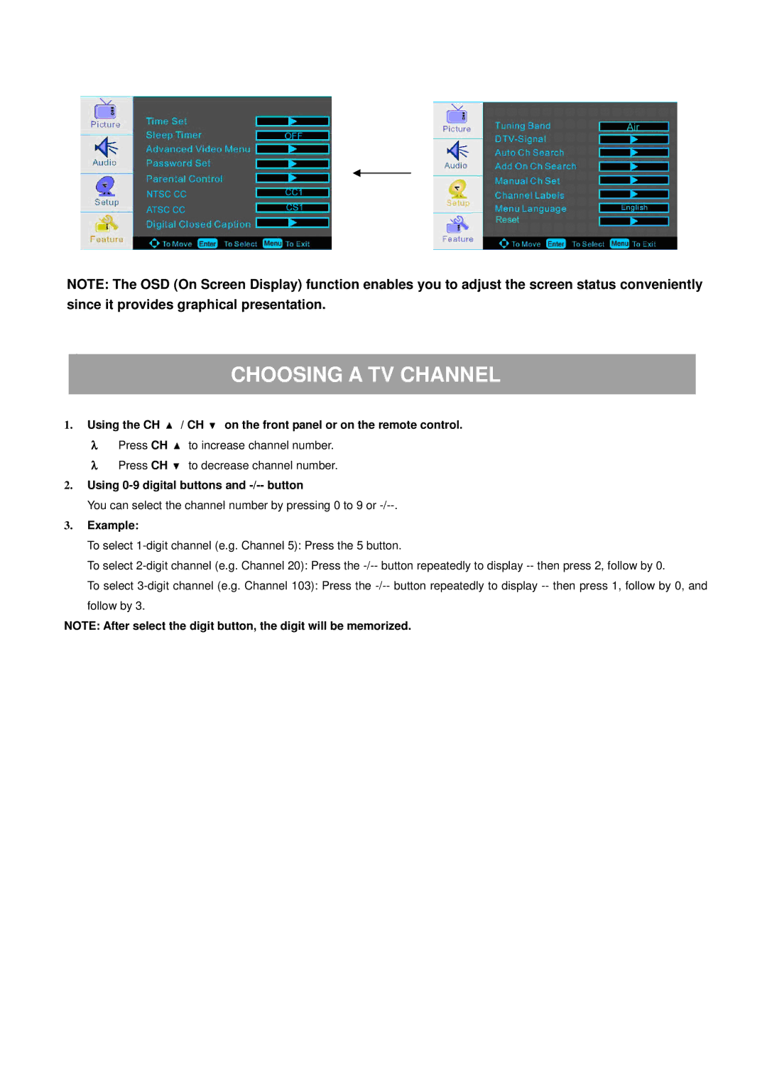 ProScan 32LA30Q manual Choosing a TV Channel, Using 0-9 digital buttons and -/-- button, Example 