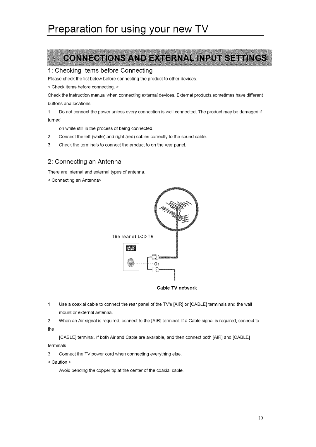 ProScan 26LB30QD, 32LB30QD instruction manual Checking Items before Connecting, Connecting an Antenna, Cable TV network 