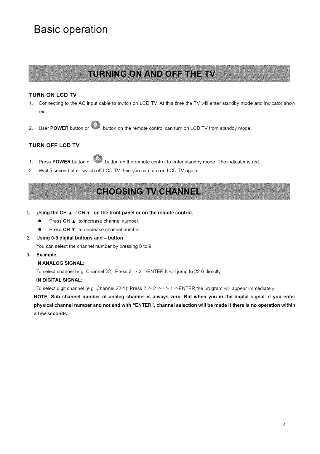 ProScan 26LB30QD, 32LB30QD instruction manual Basic operation, Turn on LCD TV 