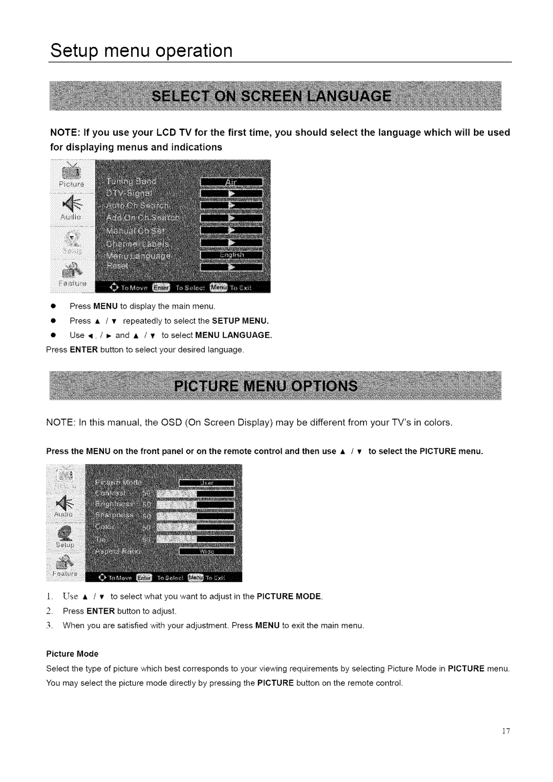 ProScan 32LB30QD, 26LB30QD instruction manual Setup menu operation 