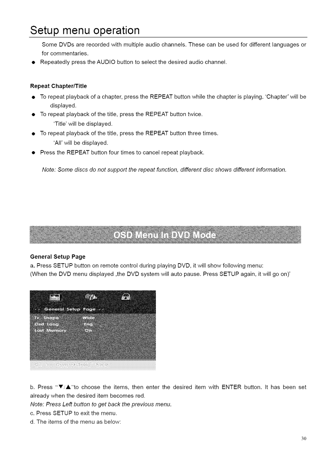 ProScan 26LB30QD, 32LB30QD instruction manual Setup menu operation 